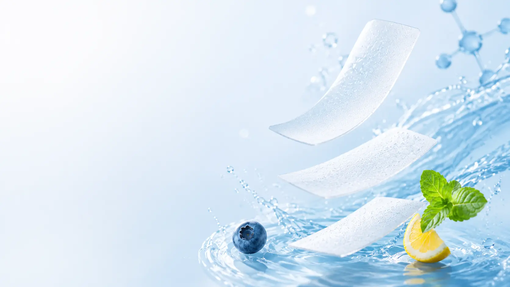 Transparent oral dissolving strips floating above fresh water