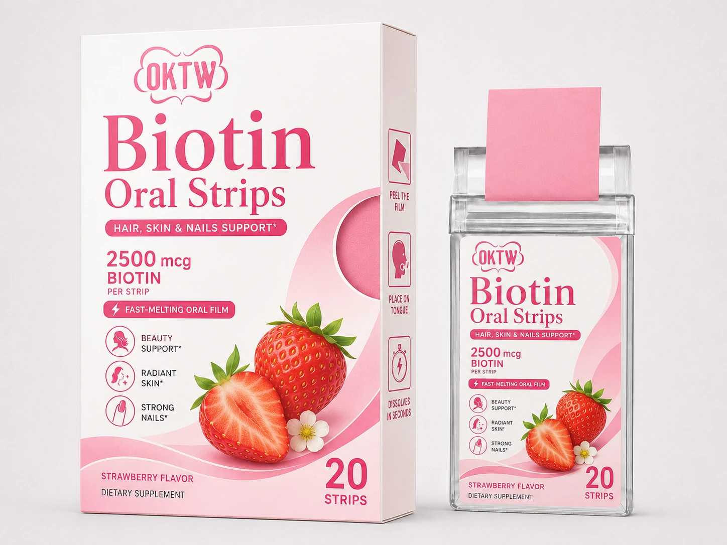 Biotin Oral Dissolving Strips dietary supplement oral dissolving strips packaging concept