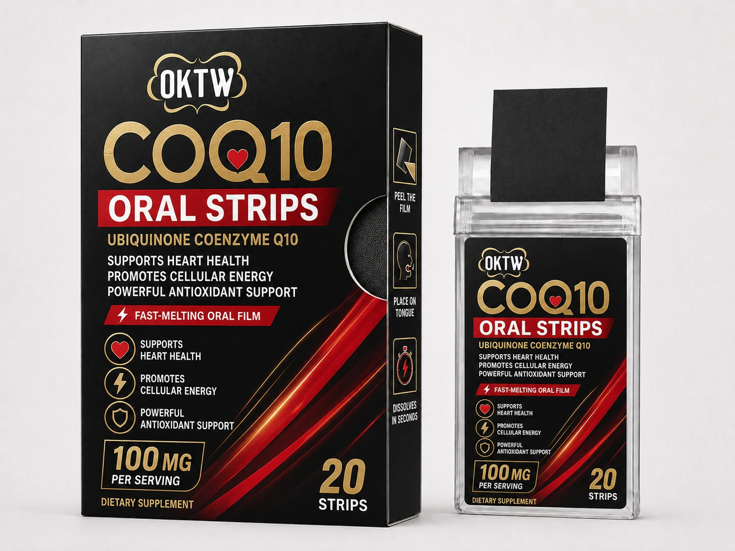 CoQ10 Oral Dissolving Strips dietary supplement oral dissolving strips packaging concept