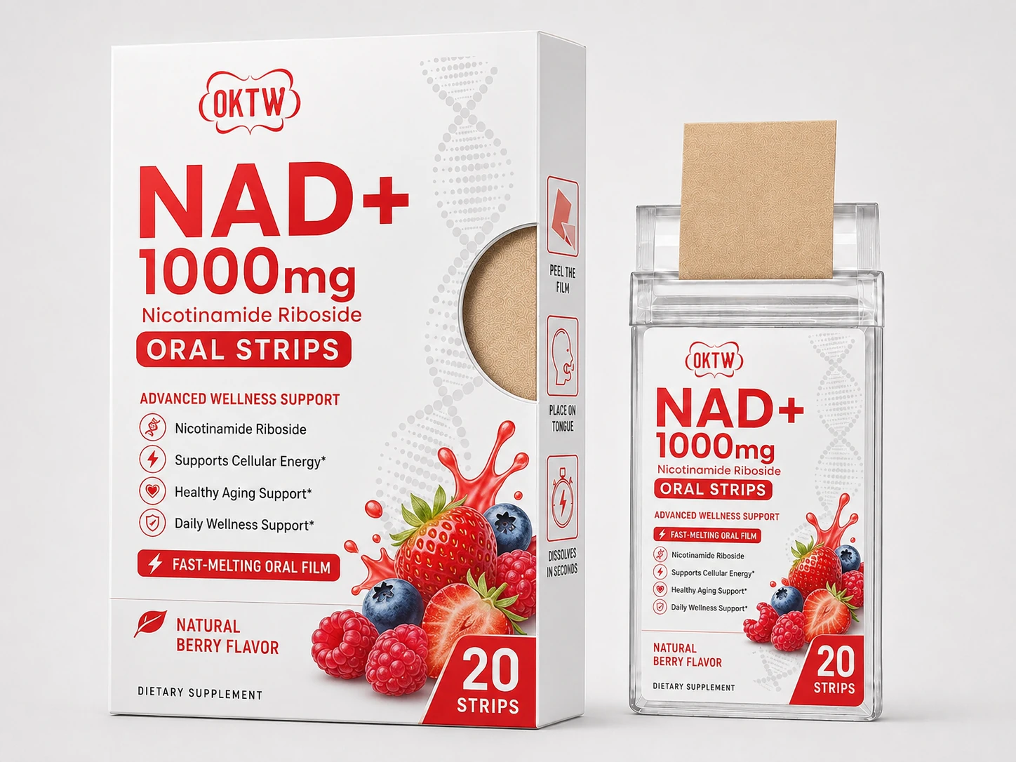 NAD+ Support Oral Dissolving Strips dietary supplement oral dissolving strips packaging concept