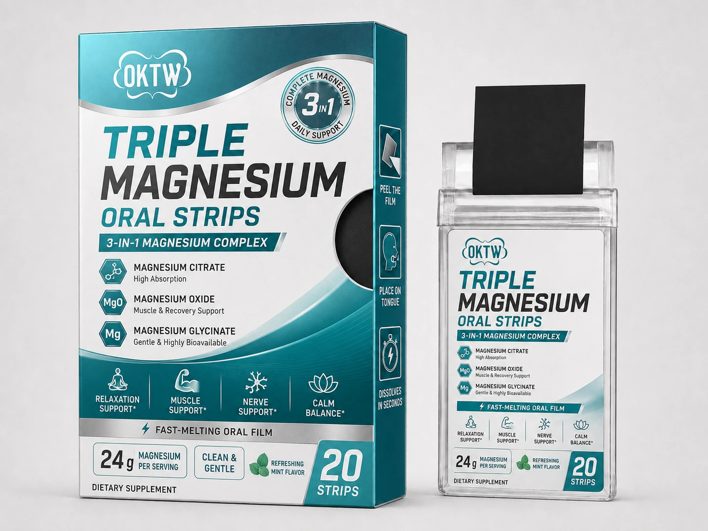 Triple Magnesium Oral Dissolving Strips dietary supplement oral dissolving strips packaging concept