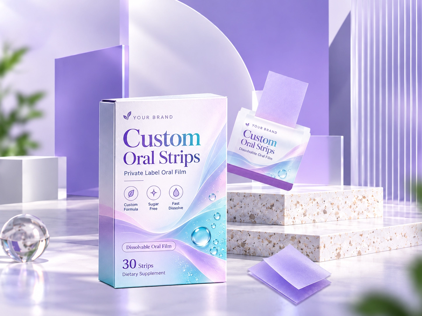 Private label paper carton and individual oral strip sachet concept